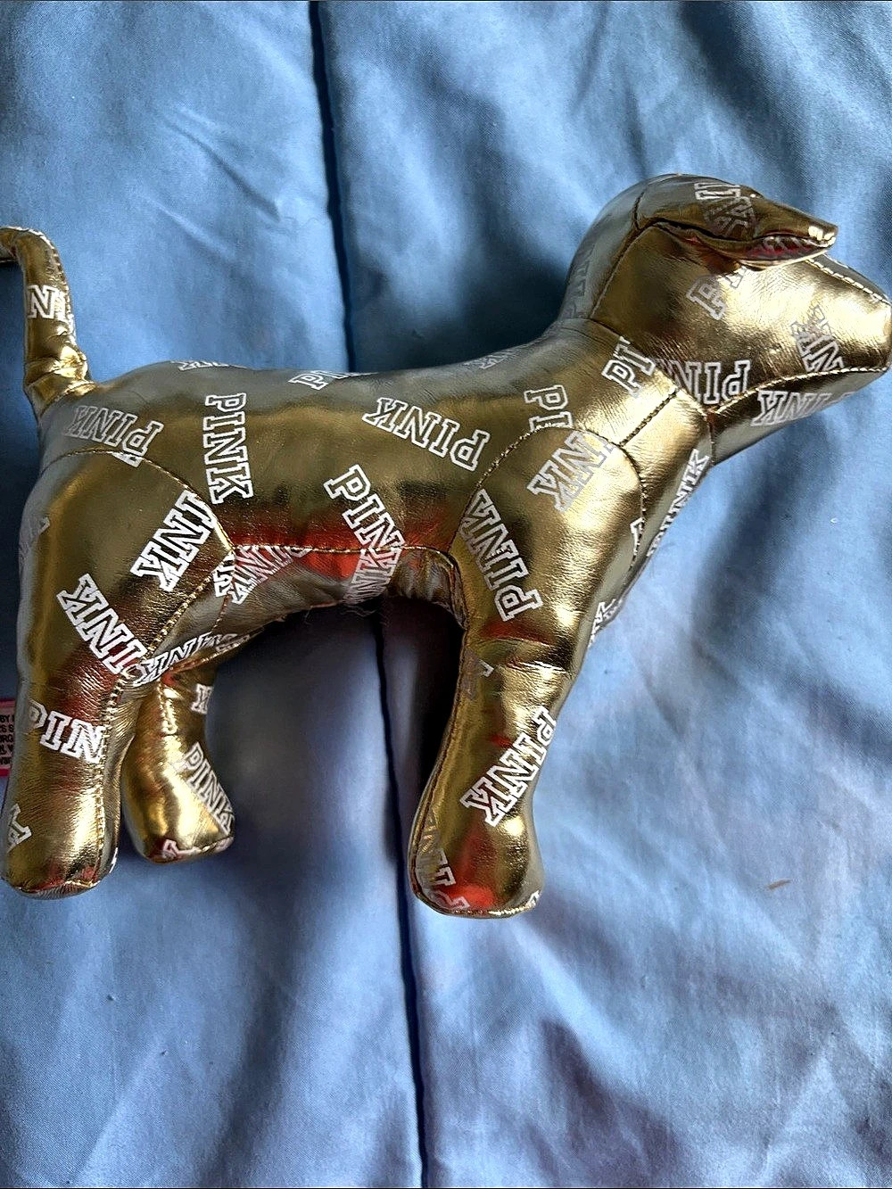 PINK Victoria's Secret Metallic Gold Allover Logo Plush Dog Logo Plush Dog
